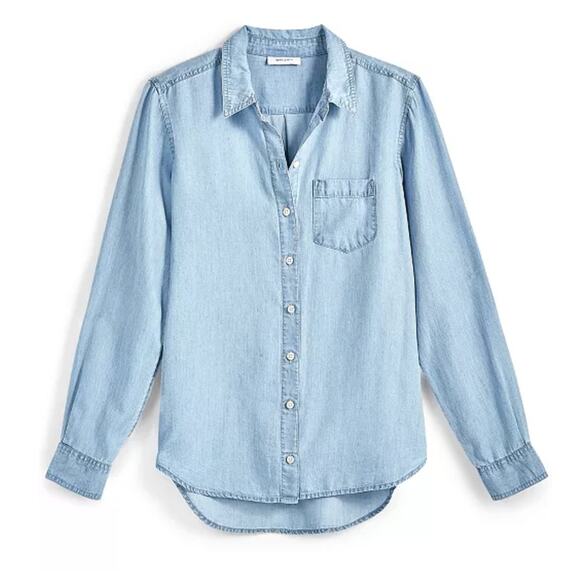 On 34th Women's Chambray Shirt Plus Size 0X Long Sleeve Casual Button Blue Top - Picture 12 of 16